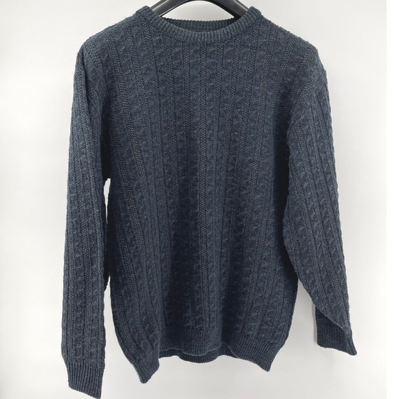 VTG River Island Textured Knit Sweater Men Lg Tall Blue Gray Acrylic Crew Neck - Picture 3 of 8